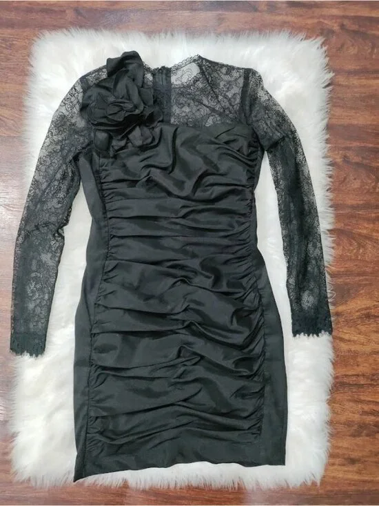 Vintage Jessica McClintock Lace Taffeta Ruched Mini Prom Dress 10 - Picture 7 of 15